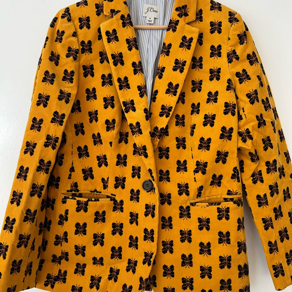J. Crew Yellow Blazer with Black Floral Print